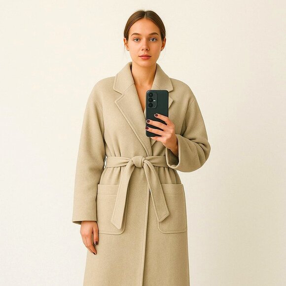 ZARA Wool-Blend Belted Wrap Coat – Oatmeal Beige - Picture 1 of 3